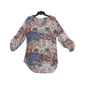 Liberty Love Womens Floral Patchwork Blouse L‎ 3/4 Sleeve Lightweight Top